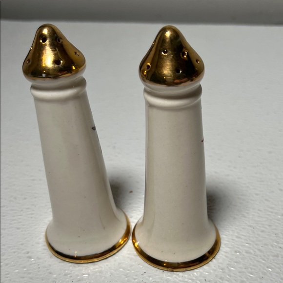 Vintage Floral White Ceramic Salt and Pepper Shakers with Gold Accents - Picture 2 of 4